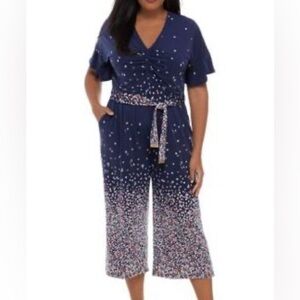 MICHAEL KORS Belted Floral Bell Sleeve V Neck Wide Leg Evening Jumpsuit Size 3X‎